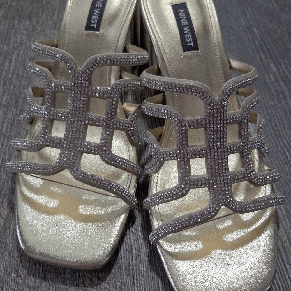 Nine West Gold Strappy Heels with Rhinestones